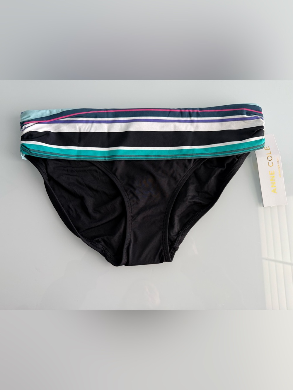 Anne Cole Women’s Fold-Over Striped Swim Bottoms for Ladies Size Medium